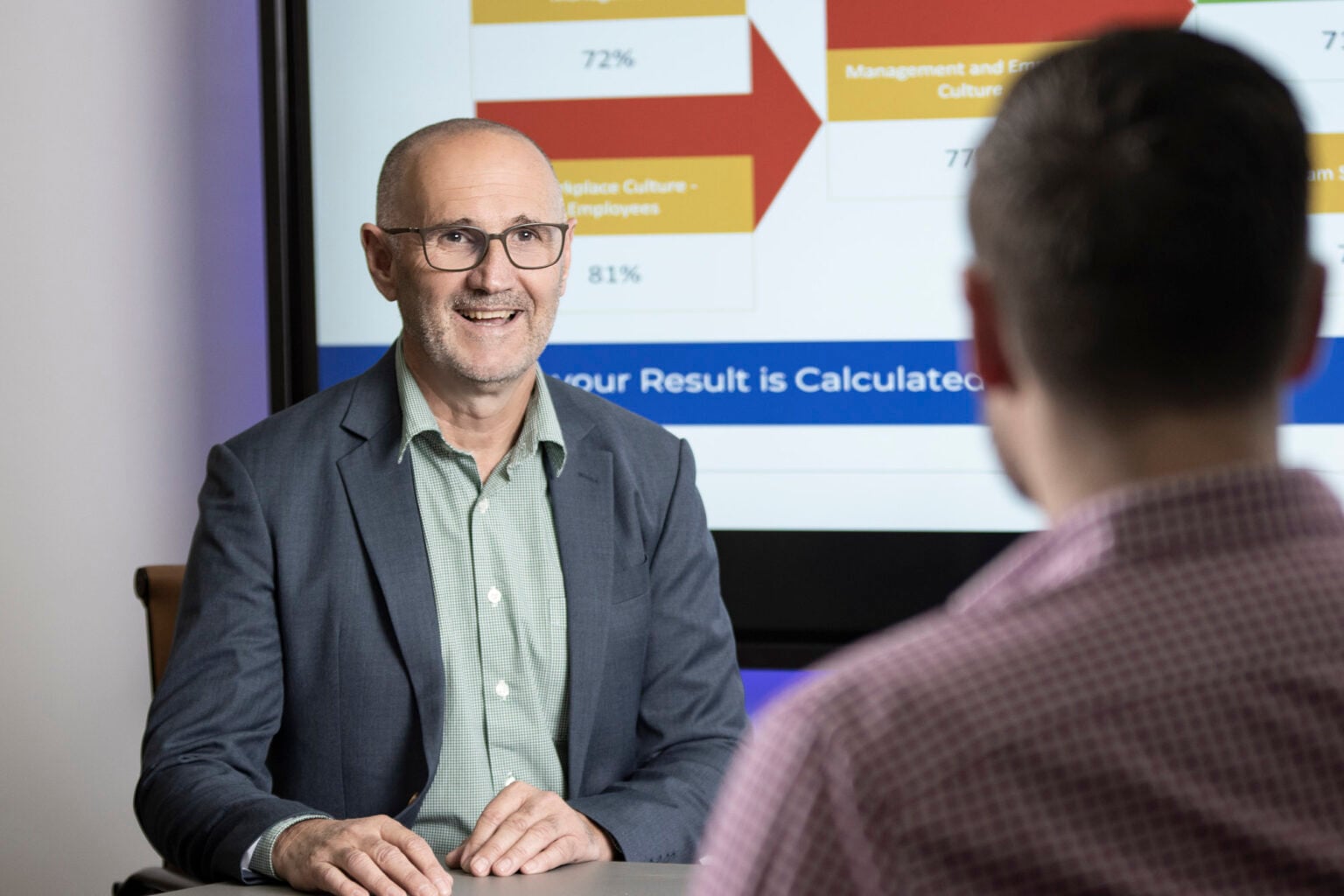 Rod Smith from People Management Partners discussing HR performance metrics with a client.